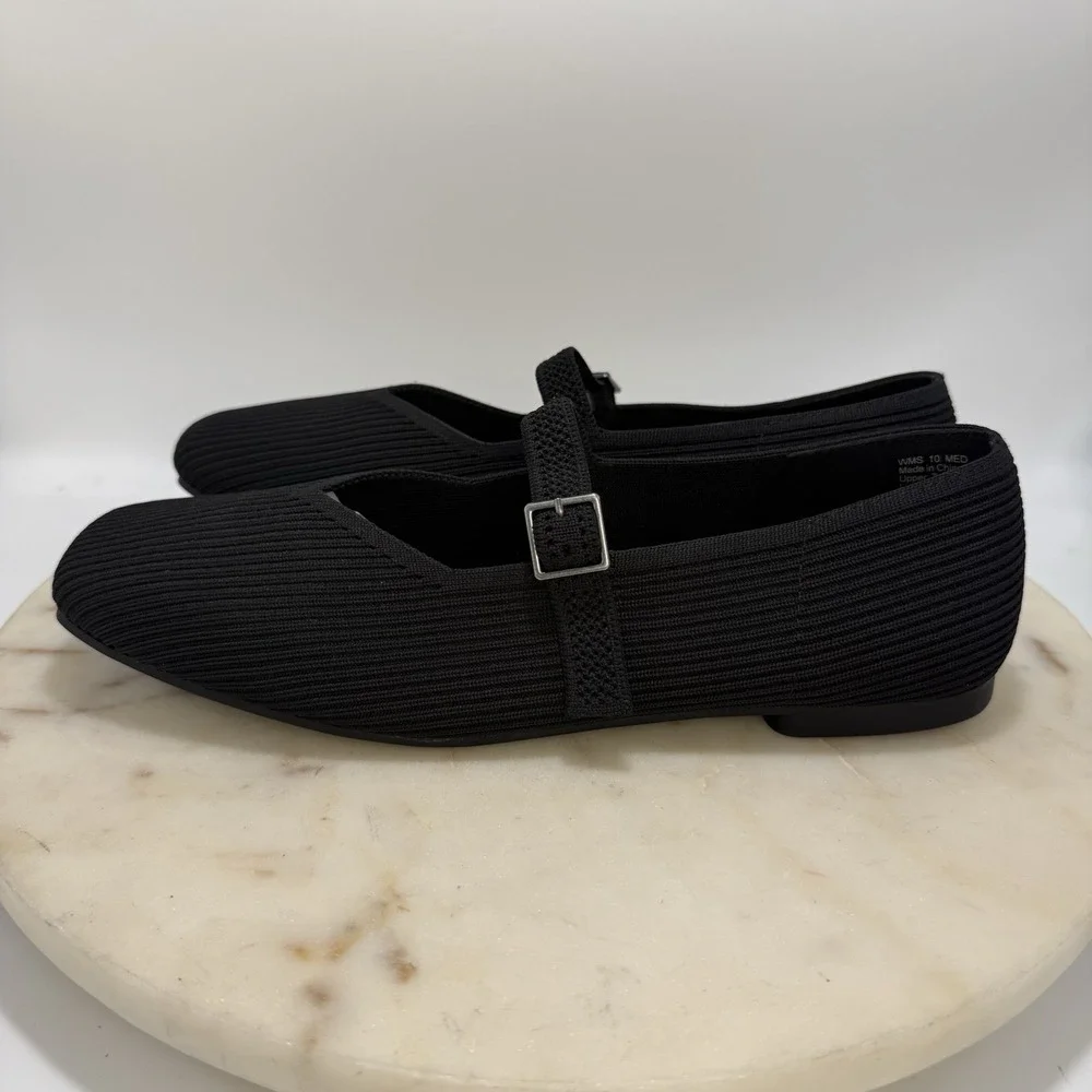 Croft & Barrow Romina Black Comfort Knit Mary Jane Flats Memory Foam Women's 10M